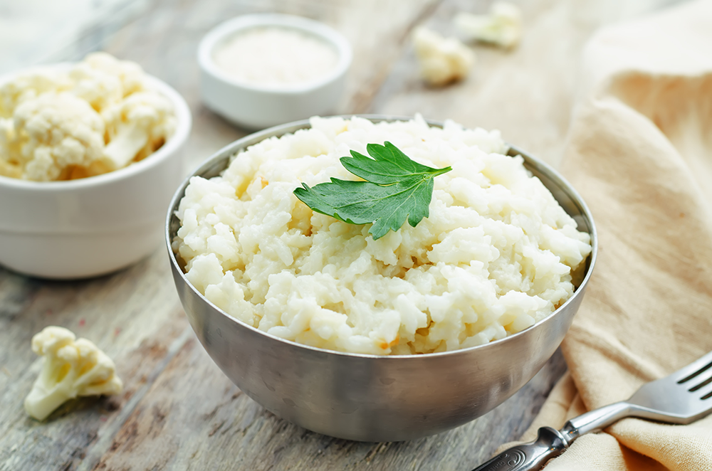 White cauliflower in a bowl on a table 