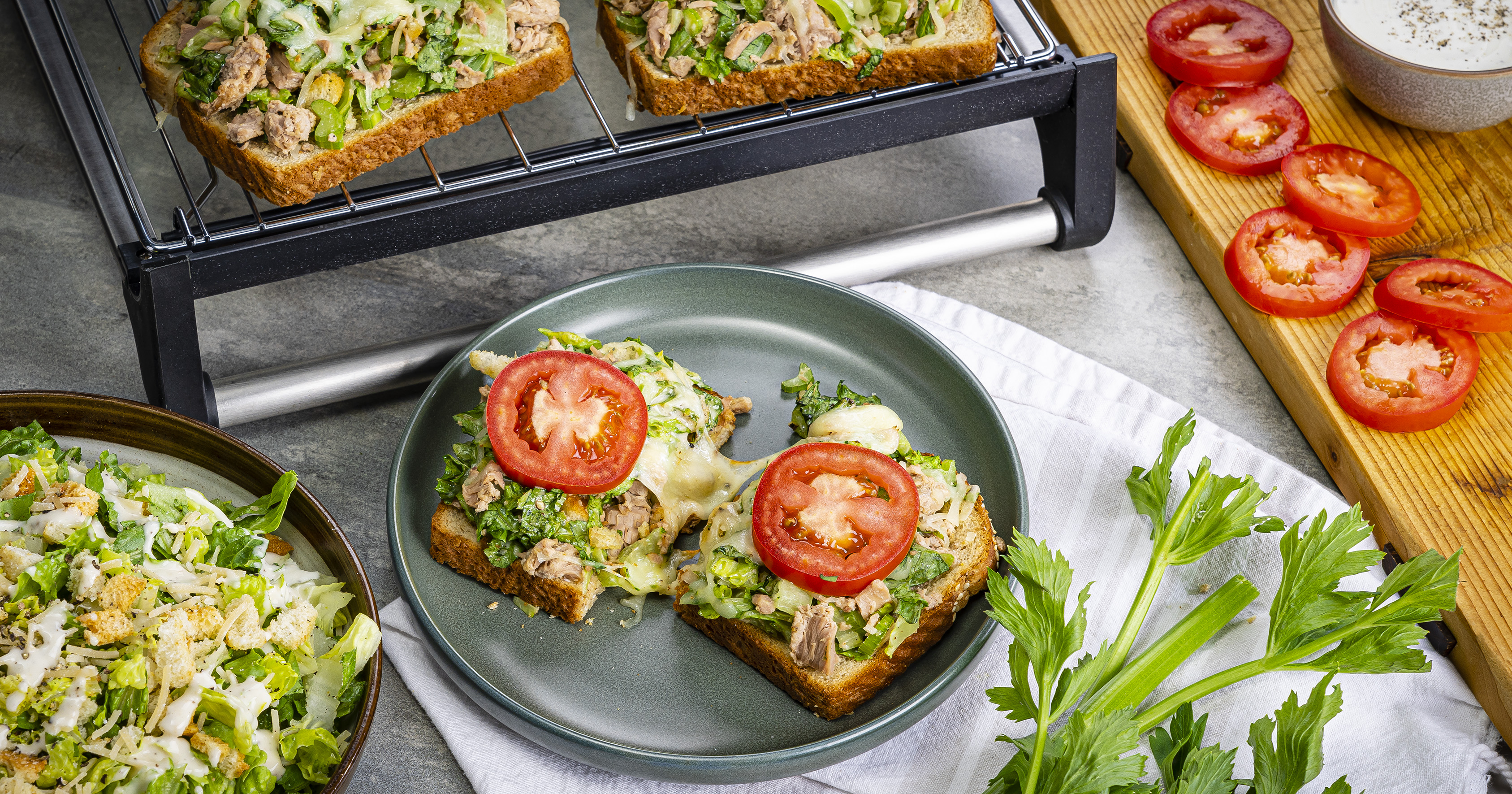 Open Faced Toaster Oven Caesar Salad Tuna Melts