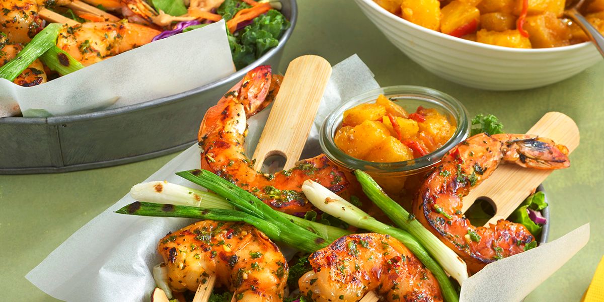 DOLE Grilled Asian Shrimp with Curried Pineapple Chutney Recipe