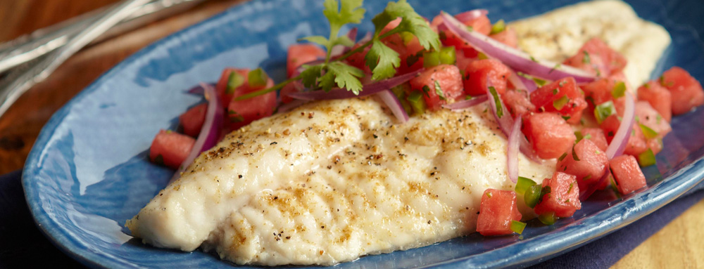 Citrus Baked Catfish with Spicy Watermelon Salad