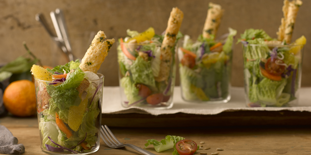 Cup Salads with Parmesan Straws