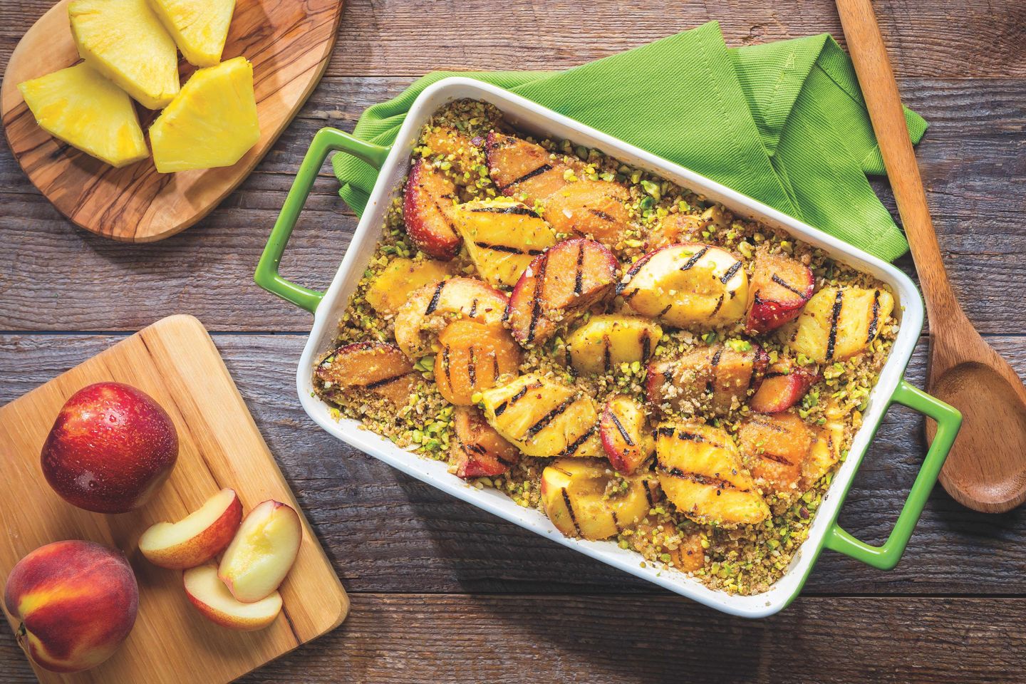 Grilled Pineapple & Stone Fruit Pistachio Crumble