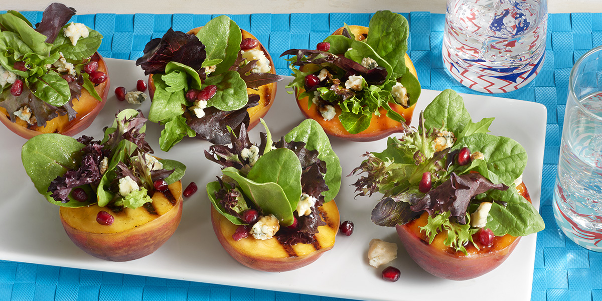 Grilled Peaches with Crumbled Blue Cheese