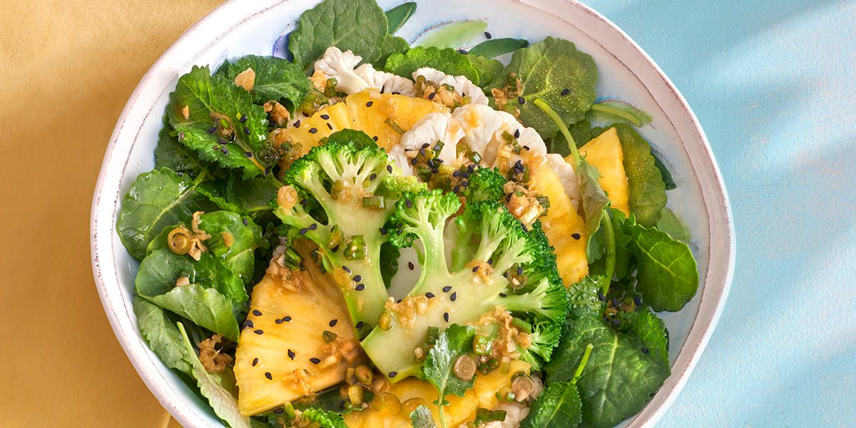 Sesame-Ginger Cauliflower and Broccoli Salad with Pineapple