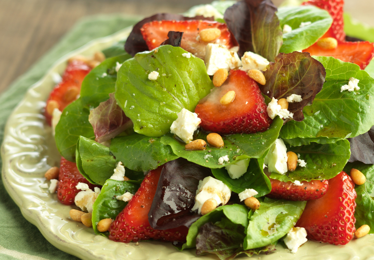 Strawberry Salad with Greens and Pine Nuts
