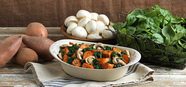 Roasted sweet potatoes with spinach