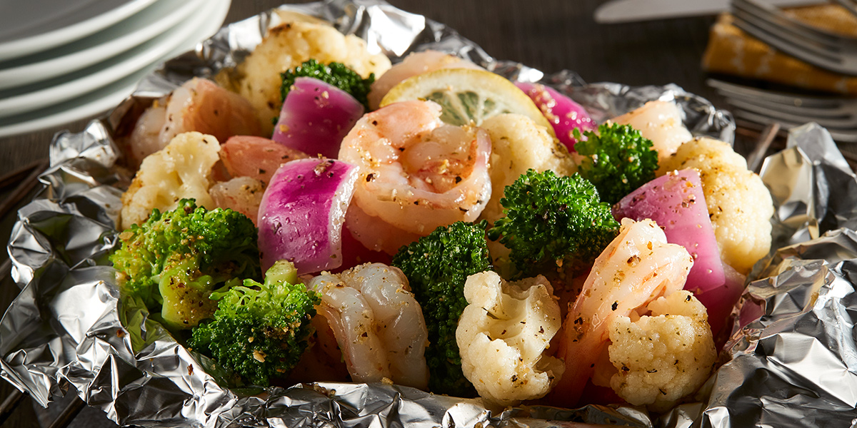 Simple Grilled Shrimp & Veggie Foil Packs